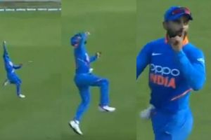 ఒంటి చేత్తో క్యాచ్ పట్టిన కోహ్లీ: మ్యాచ్‌కే హైలెట్ (వీడియో)