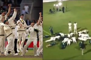 యాషెస్ ట్రోఫీని నిలుపుకున్న ఆనందంలో మైదానంలో ఆస్ట్రేలియా ఆటగాళ్ల అతి (వీడియో)