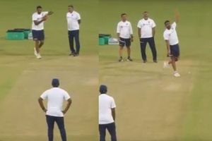 డే/నైట్ టెస్టు: ఎడమచేత్తో బౌలింగ్, సనత్ జయసూర్యను అనుకరించిన అశ్విన్ (వీడియో)