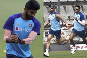 వికెట్లు ముందు 'షూ' ఉంచి మరి ప్రాక్టీస్.. ఆసీస్‌కు బూమ్రా హెచ్చరికలు!!