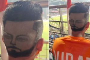 తలపై కోహ్లీ ముఖ చిత్రం.. వీరాభిమాని హెయిర్‌స్టైల్!!