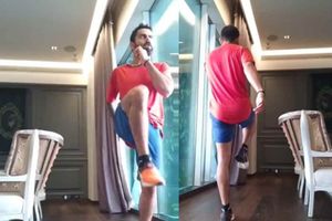 వైరల్ వీడియో.. కోహ్లీ 180 డిగ్రీ ల్యాండింగ్ ఎక్స్‌ర్‌సైజ్‌!!