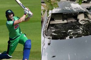 మైదానంలో భారీ సిక్సర్ బాదాడు.. సొంత కారు అద్దాలనే పగులగొట్టుకున్నాడు!!