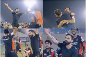 RCB యార్కర్స్ చాలెంజ్.. మహ్మద్ సిరాజ్ చంకనెక్కి అభినందించిన విరాట్! (వీడియో)