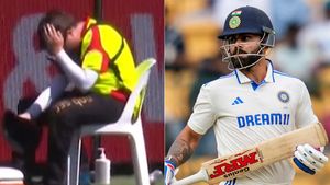 IND vs AUS: అయ్యో పాపం.. కోహ్లి సిక్సర్‌కు సెక్యూరిటి తల పగిలింది! (Video)
