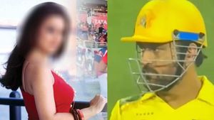 హీరోయిన్‌ వైపు ధోనీ సీరియస్ లుక్‌ - వీడియో వైరల్!