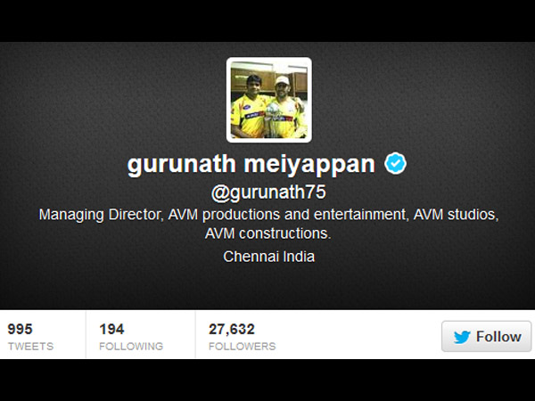 Gurunath's Twitter Page after India Cements' Statement