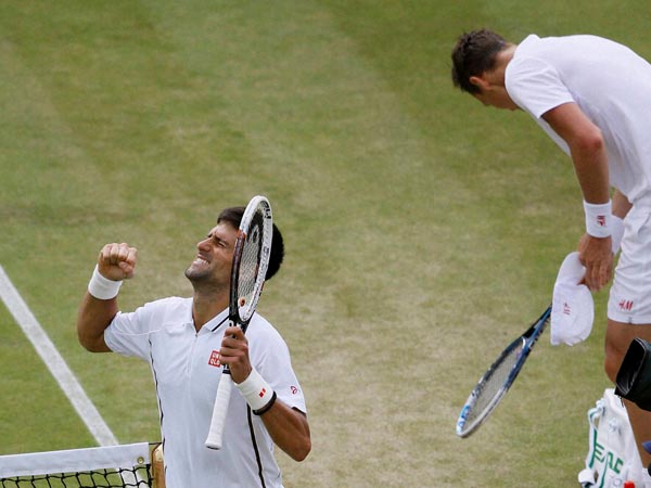 Djokovic reacts after victory