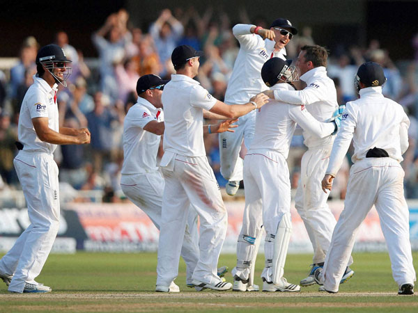 England cricketers celebrate after crushing Australia at the Lord's