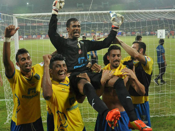 Kerala Blasters' players celebrate their win Kerala Blasters' players celebrate their win