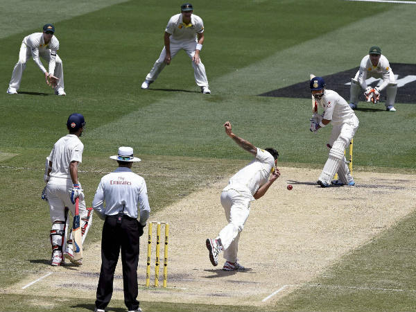 Johnson bowls to Kohli. The duo was involved in verbal volleys