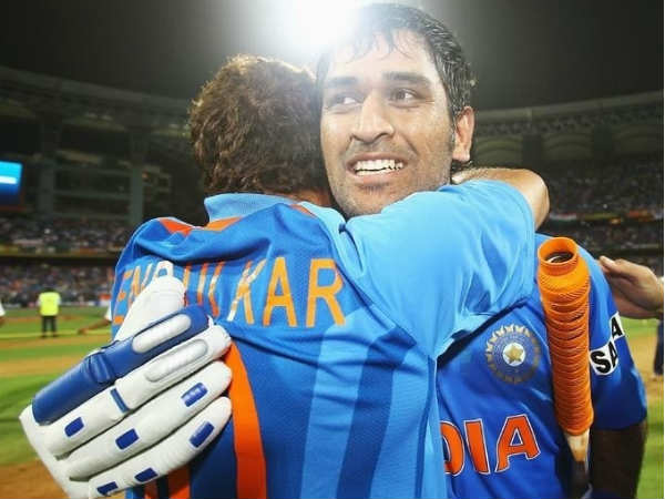 File photo: Dhoni (right) hugs Tendulkar after winning the World Cup in 2011 File photo: Dhoni (right) hugs Tendulkar after winning the World Cup in 2011