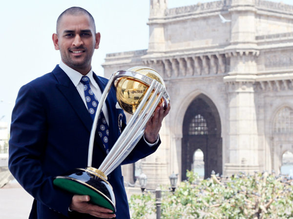 Dhoni with the World Cup 2011 trophy Dhoni with the World Cup 2011 trophy