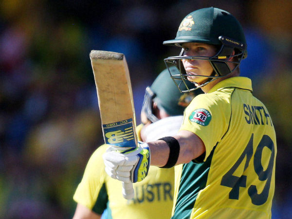 Steve Smith celebrates after reaching his century against India