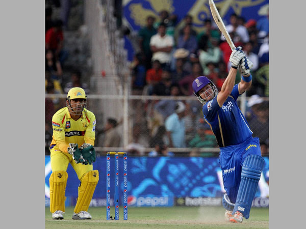 Rajasthan Royals captain Shane Watson plays a shot