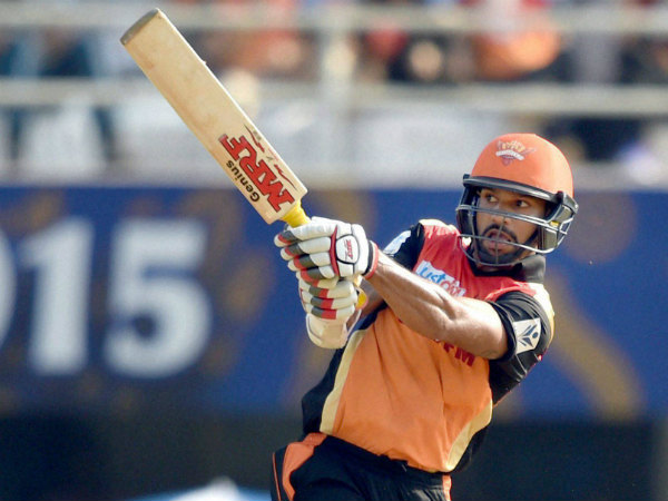 Shikhar plays a shot against RR