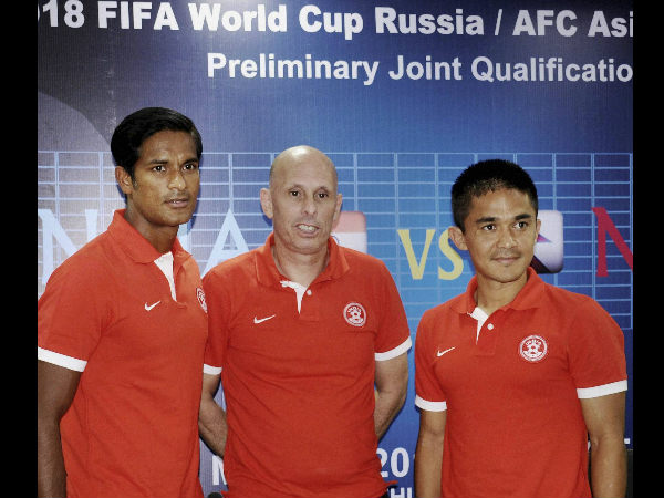 File photo: Stephen Constantine (centre), Head Coach of Indian Football Team with Subrata Pal (left) and Sunil Chhetri File photo: Stephen Constantine (centre), Head Coach of Indian Football Team with Subrata Pal (left) and Sunil Chhetri