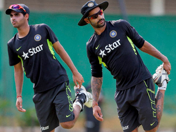 Dhawan and Bhuvaneshwar at practice session