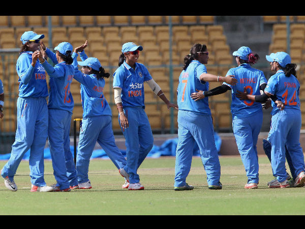 Indian women celebrating a wicket during the series