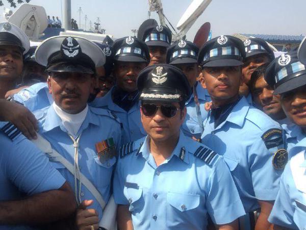 Sachin Tendulkar enjoying at the 83rd Air Force Day Celebrations