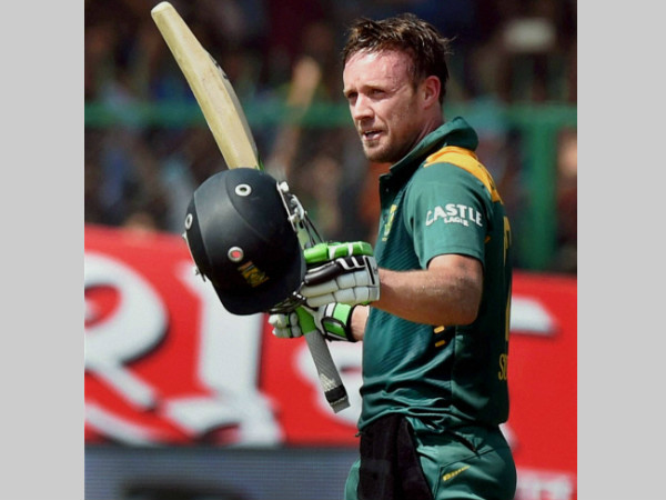 De Villiers celebrates his century in Kanpur