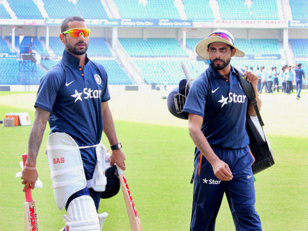 Shikhar (left) and Jadeja arrive for practice in Nagpur Shikhar (left) and Jadeja arrive for practice in Nagpur