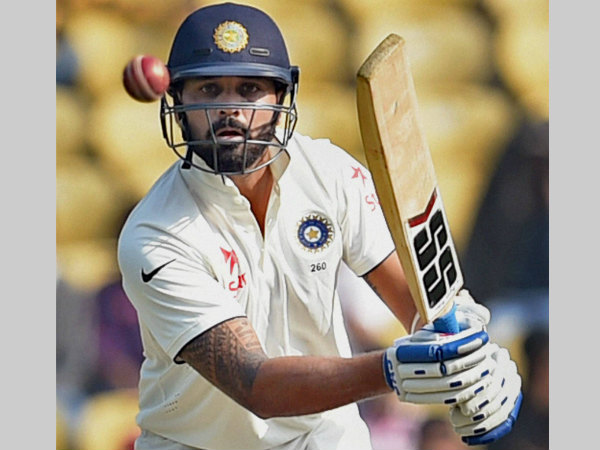 Vijay plays a shot. He top-scored for India with 40