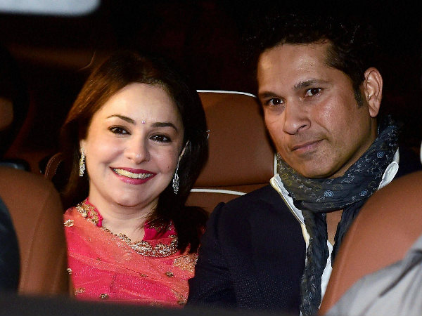 Tendulkar and his wife Anjali arrive for the wedding