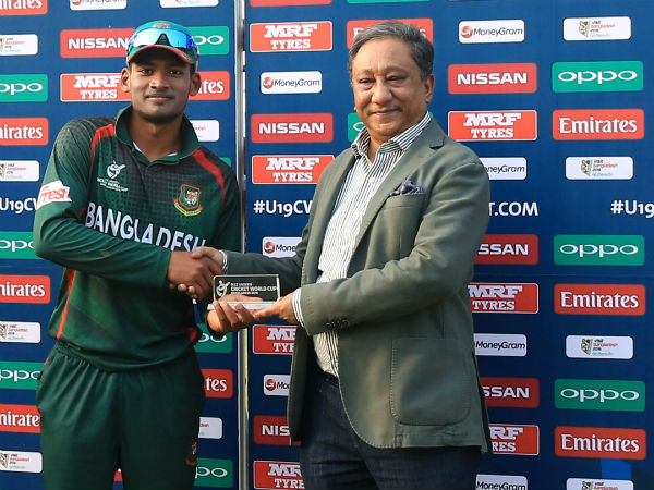 Bangladesh's Najmul Hasan Shanto receives Man-of-the-Match award