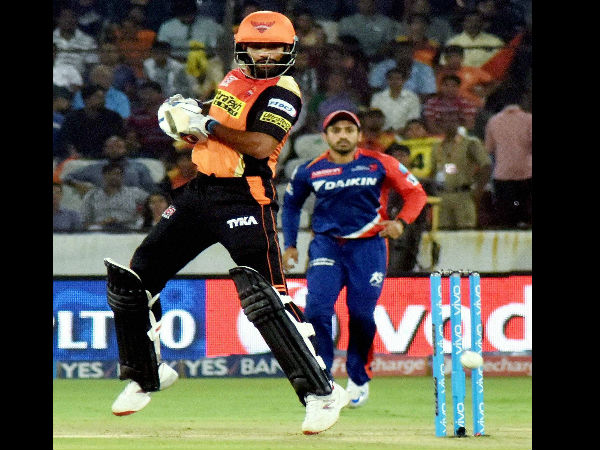 Shikhar Dhawan of SRH plays a shot against Delhi Daredevils.