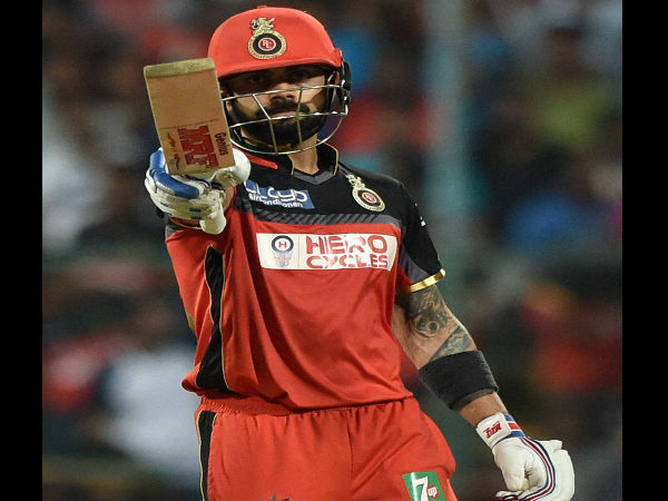 Royal Challengers Bangalore's Skipper Virat Kohli celebrates his fifty runs during the IPL 2016 final match between Royal Challengers Bangalore and Sunrisers Hyderabad at Chinnaswamy Stadium in Bengaluru on Sunday.