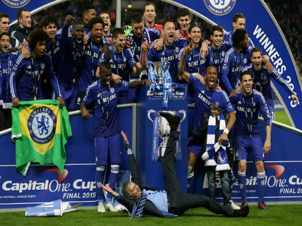 Chelsea players celebrating their Premier League triumph in 2014/15 Chelsea players celebrating their Premier League triumph in 2014/15