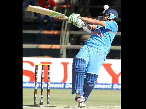 Indian batsman Faiz Faza plays a shot during the One Day International cricket match against Zimbabwe at Harare Sports Club.