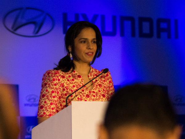 Saina speaks at Hyundai event