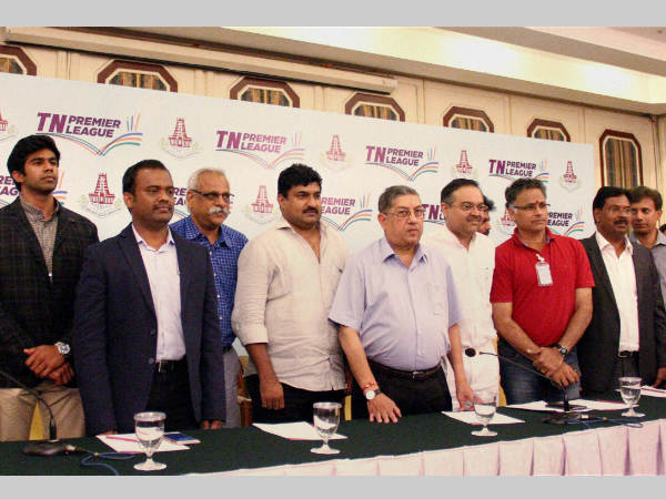 Tamil Nadu Cricket Association (TNCA) President and former BCCI chief N Srinivasan (5th from left) along with franchisee bidders of TNPL pose for picture during the launch event in Chennai, in June this year. Tamil Nadu Cricket Association (TNCA) President and former BCCI chief N Srinivasan (5th from left) along with franchisee bidders of TNPL pose for picture during the launch event in Chennai, in June this year.