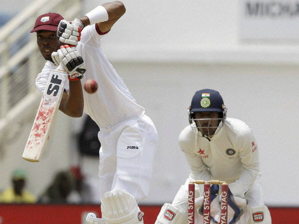 Roston Chase plays a shot en route to his maiden Test ton