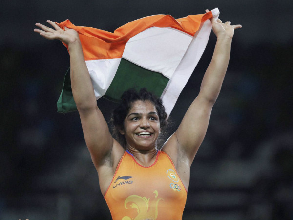 Sakshi with the tri-colour in Rio de Janeiro