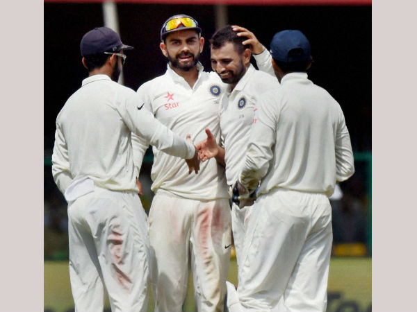 Mohammed Sami celebrates wicket with teammates