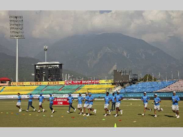 Indian players at practice in Dharamsala on Friday