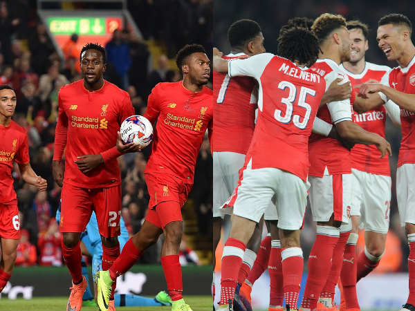 Liverpool players (left) and Arsenal players celebrate (Image courtesy: Liverpool and Arsenal Twitter handle) Liverpool players (left) and Arsenal players celebrate (Image courtesy: Liverpool and Arsenal Twitter handle)