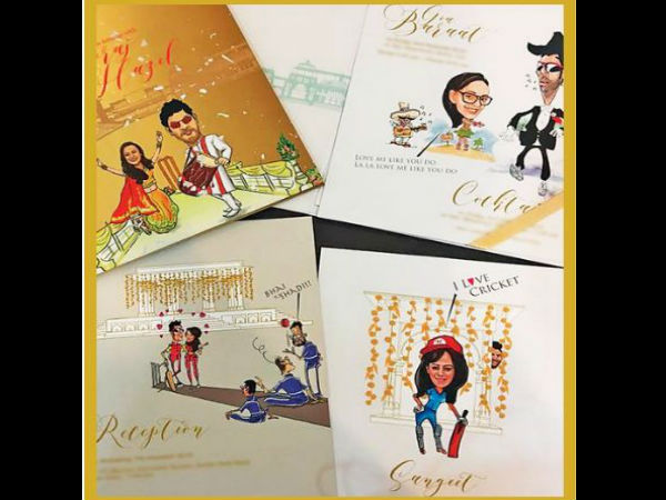 Yuvraj's cricket themed wedding card 
