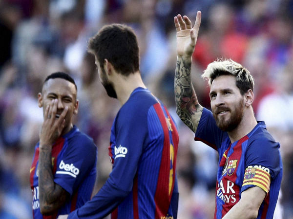 From l;eft: Neymar, Gerard Pique and Lionel Messi From l;eft: Neymar, Gerard Pique and Lionel Messi