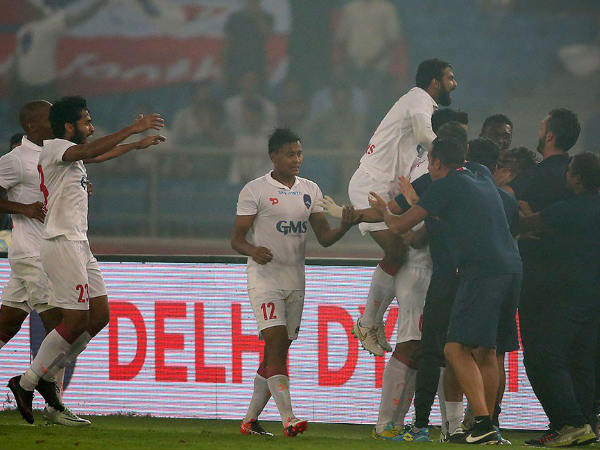 Delhi Dynamos players celebrate (Image courtesy: ISL Twitter handle) Delhi Dynamos players celebrate (Image courtesy: ISL Twitter handle)