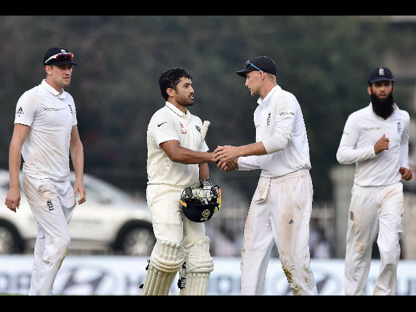 Joe Root congratulates Karun Nair
