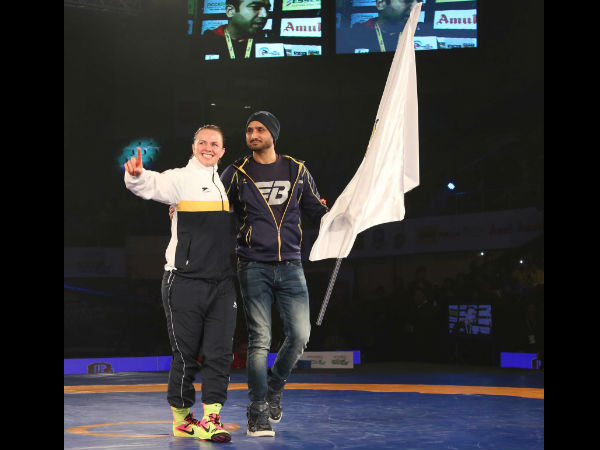 Winning moment shared by Erica Wiebe captain and Team Co- Owner Harbhajan Singh