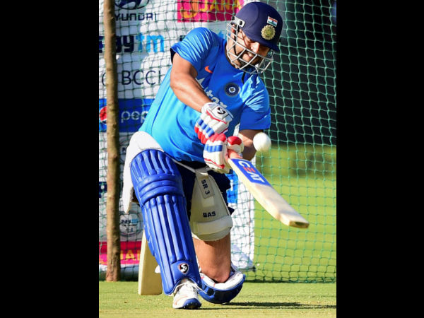 Raina practicing big hits in the nets