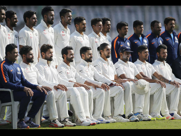 Team India cricketers pose for a group photograph