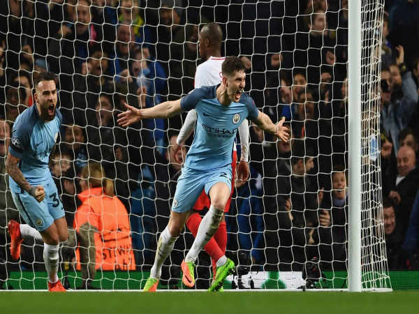 John Stones (right) celebrates (Image courtesy: Manchester City Twitter handle)