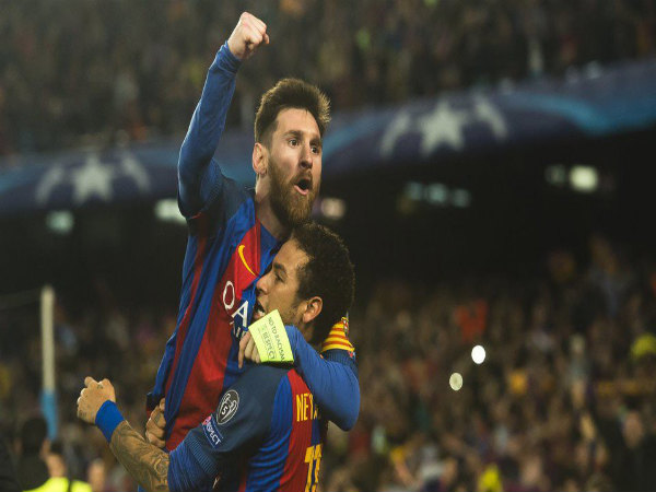 Lionel Messi (top) with Neymar