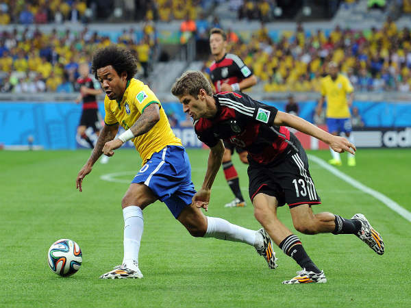 Brazil's Marcelo (left) against Germany's Thomas Muller (Image courtesy: FIFA World Cup Twitter handle) Brazil's Marcelo (left) against Germany's Thomas Muller (Image courtesy: FIFA World Cup Twitter handle)